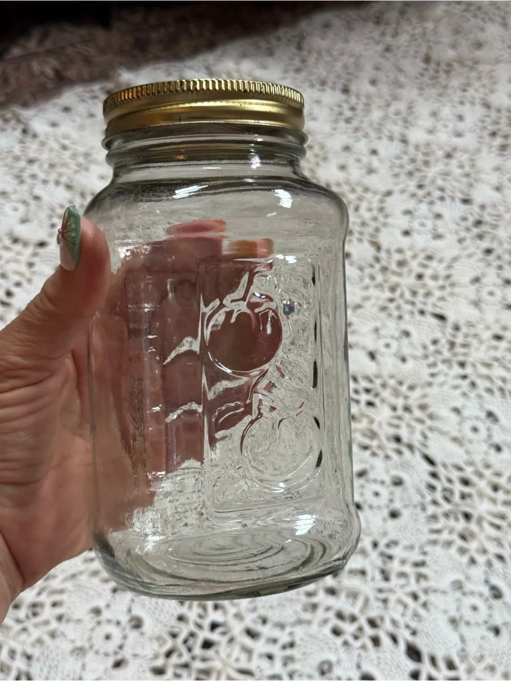 Vintage Kerr Mason Jar Embossed Fruit Design